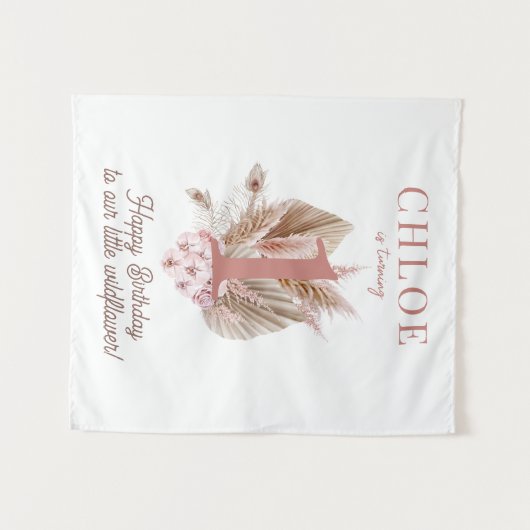 Wildflower 1e verjaardag banner wandtapijt wandkleed (Voorkant (horizontaal))