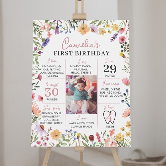 Wildflower 1e verjaardag mijlpaal teken poster