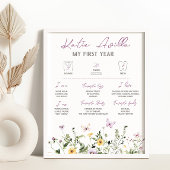 Wildflower 1e verjaardag mijlpaal teken poster