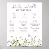 Wildflower 1e verjaardag mijlpaal teken poster (Voorkant)