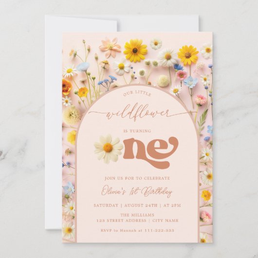 Wildflower 1e verjaardag Modern Kaart (Voorkant)