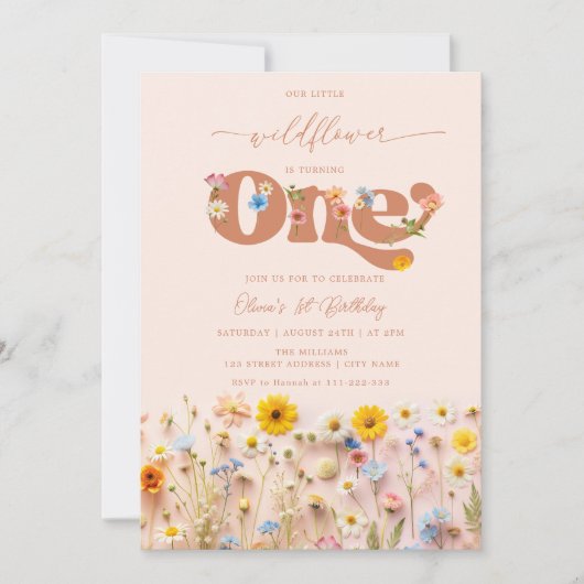Wildflower 1e verjaardag Modern Kaart (Voorkant)