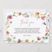 Wildflower 1e Verjaardag Printable Dank u Kaarten (Voorkant)