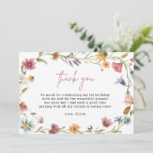 Wildflower 1e Verjaardag Printable Dank u Kaarten (Staand voorkant)