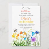Wildflower 1e Verjaardag Rood Blauw Bloemen Kaart (Voorkant)