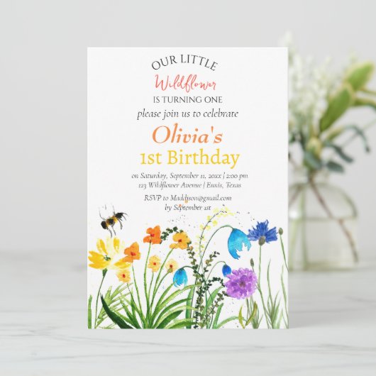 Wildflower 1e Verjaardag Rood Blauw Bloemen Kaart (Staand voorkant)