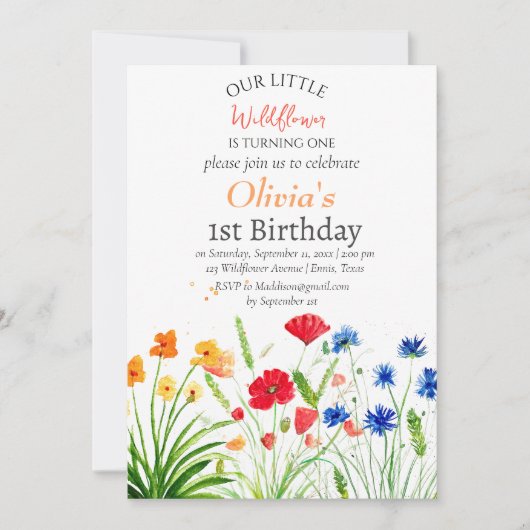Wildflower 1e Verjaardag Rood Blauw Bloemen Kaart (Voorkant)