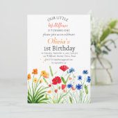 Wildflower 1e Verjaardag Rood Blauw Bloemen Kaart (Staand voorkant)