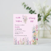 Wildflower 1e verjaardag roze meisje uitnodiging (Staand voorkant)