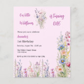 Wildflower 1e verjaardag roze meisje uitnodiging (Voorkant)
