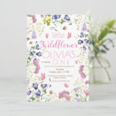 Wildflower 1e verjaardag script roze  kaart (Staand voorkant)