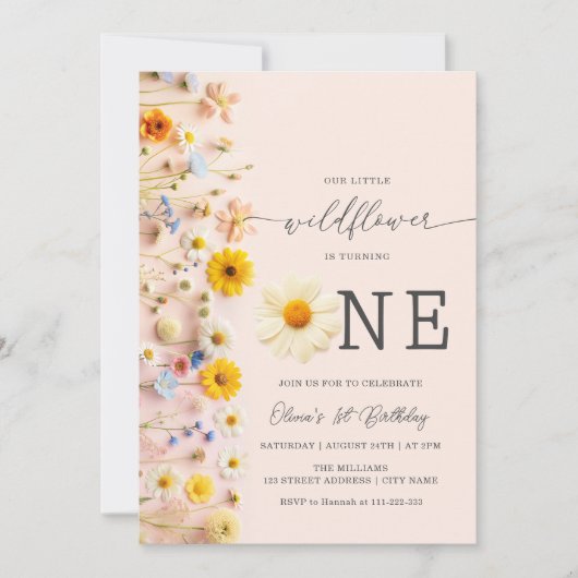 Wildflower 1e verjaardag uitnodiging (Voorkant)