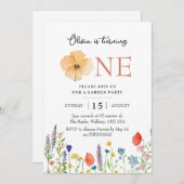 Wildflower 1e verjaardagsuitnodiging, botanische 1 kaart (Voorkant / Achterkant)