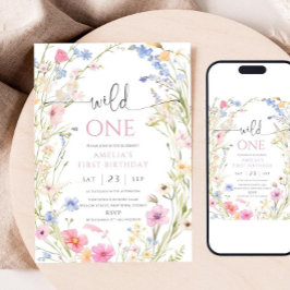 Wildflower 1st Birthday Invitation Template, Edita Kaart