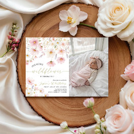 Wildflower 1st Birthday Photo Invitation Kaart