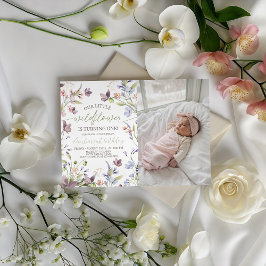 Wildflower 1st Birthday Photo Invitation Kaart