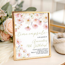 Wildflower 1st Birthday Time Capsule Sign Reclamebord Met Voetstuk