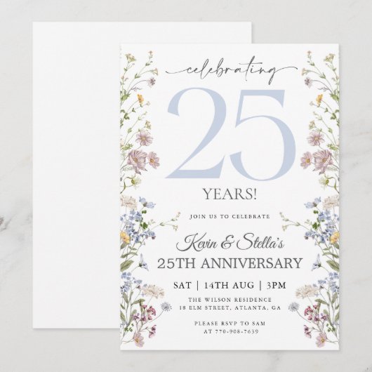 Wildflower 25e verjaardag kaart (Voorkant / Achterkant)