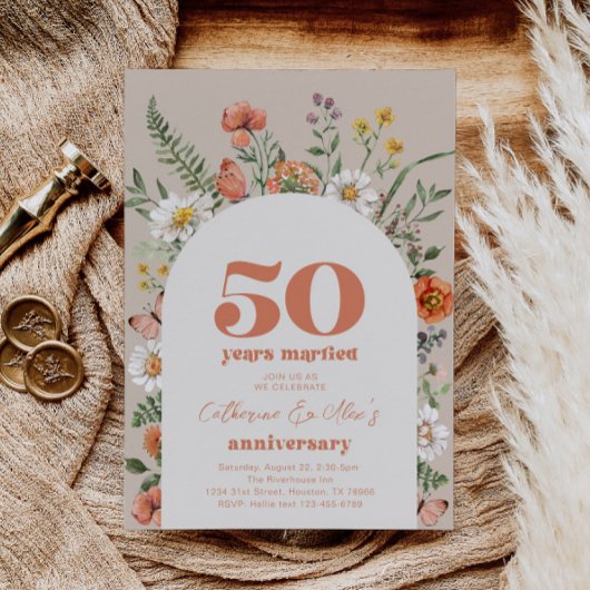 Wildflower 50e bruiloft Jubileum Uitnodiging