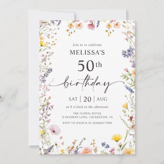 Wildflower 50ste verjaardag uitnodiging (Voorkant)