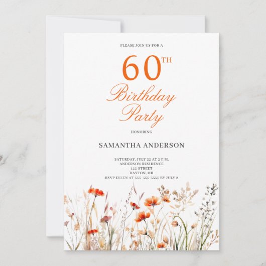 Wildflower 60ste verjaardagsfeestje kaart (Voorkant)