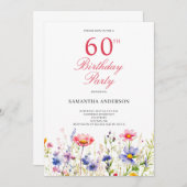 Wildflower 60ste verjaardagsfeestje kaart (Voorkant / Achterkant)