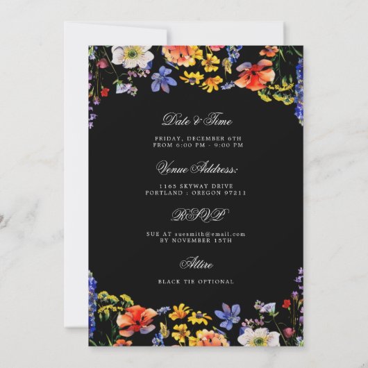 Wildflower 70e verjaardag Save Datum Details Zwart Kaart (Achterkant)