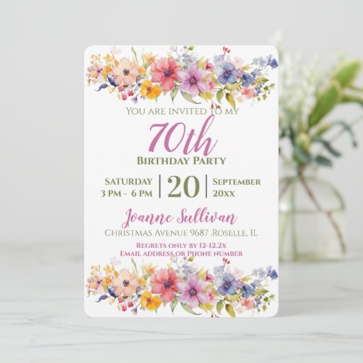 Wildflower 70ste verjaardag kaart (Staand voorkant)