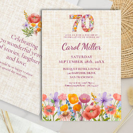 Wildflower 70th Birthday Party - Floral Number Kaart