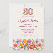 Wildflower 80th Birthday Party - Floral Number Kaart (Voorkant)