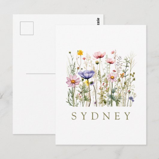 Wildflower aangepaste naam briefkaart (Voorkant / Achterkant)