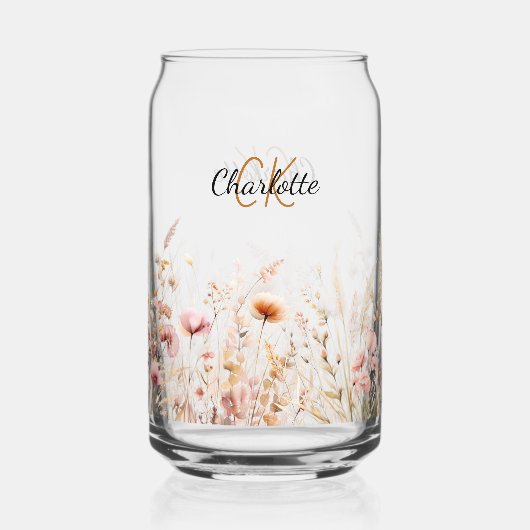 Wildflower aangepaste naam script monogram initial blikvorm glas (Voorkant)
