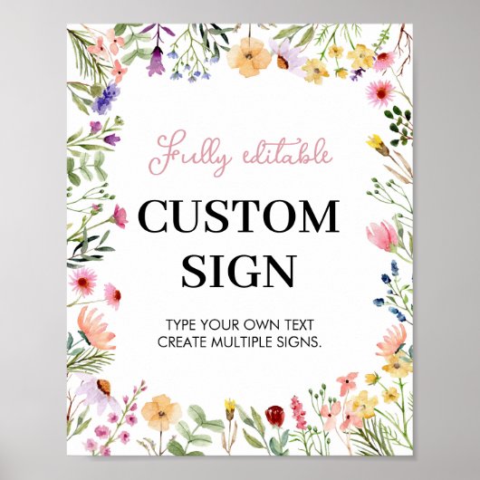 Wildflower aangepaste tabel teken poster (Voorkant)