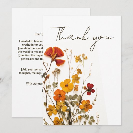 Wildflower aangepaste tekst rood geel vrouwelijk bedankkaart (Voorkant / Achterkant)