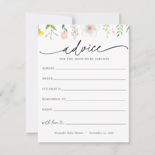 Wildflower Advies voor de Ouders Baby shower Kaart (Voorkant)