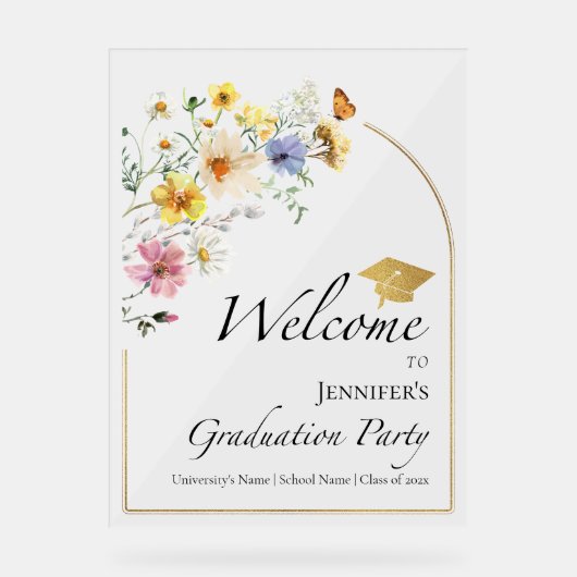 Wildflower Afstudeerfeest Acryl Welkomstbord Acryl Bord (Voorkant)