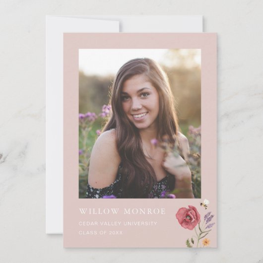 Wildflower Afstudeerfeest Uitnodiging Meisje Boho (Achterkant)