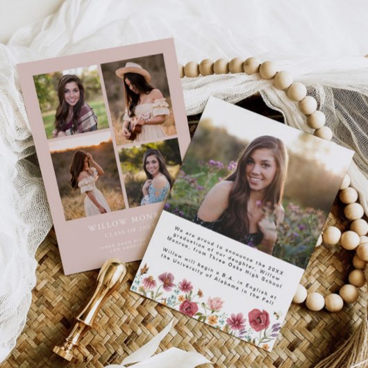 Wildflower Afstuderen Aankondiging Meisje 5 Foto's