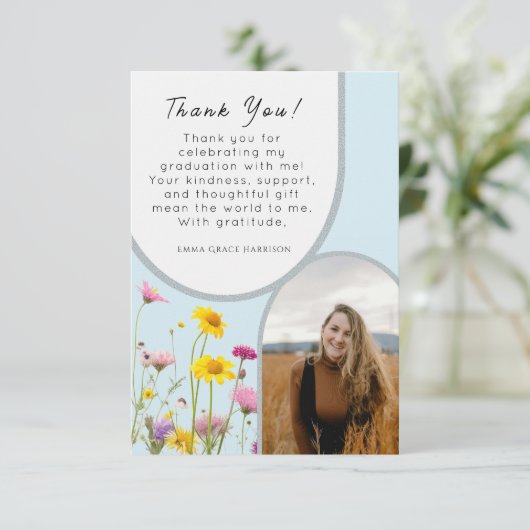 Wildflower Afstuderen Arch Foto Elegant Dank u Bedankkaart (Staand voorkant)