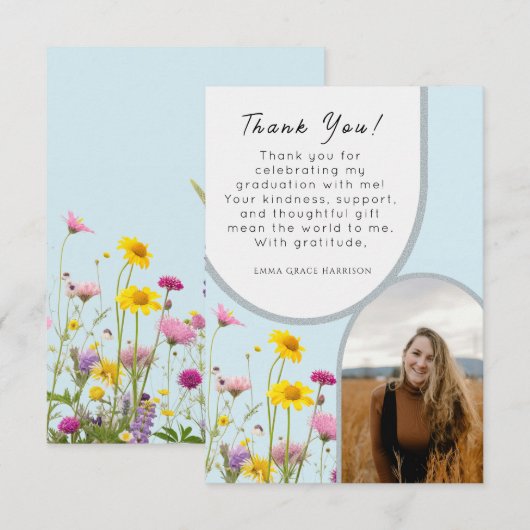 Wildflower Afstuderen Arch Foto Elegant Dank u Bedankkaart (Voorkant / Achterkant)