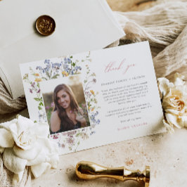 Wildflower Afstuderen Dank u kaart 3 foto's Boho