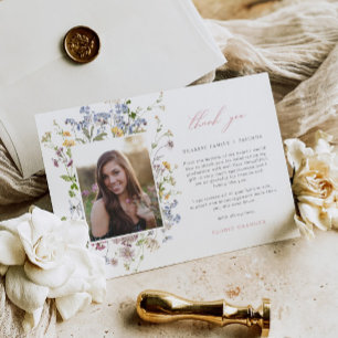 Wildflower Afstuderen Dank u kaart 3 foto's Boho