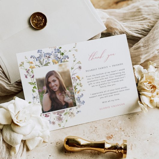 Wildflower Afstuderen Dank u kaart 3 foto's Boho