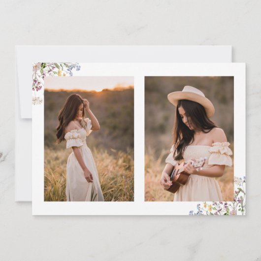 Wildflower Afstuderen Dank u kaart 3 foto's Boho (Achterkant)