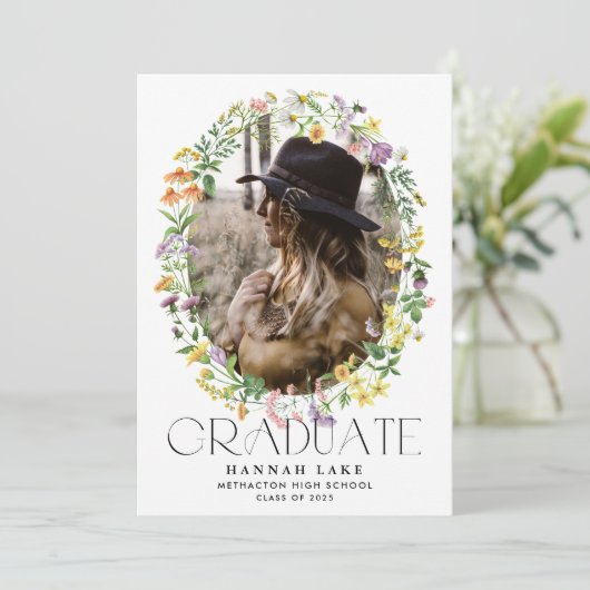 Wildflower Afstuderen Fotofeest Kaart (Staand voorkant)