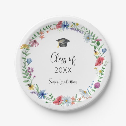 Wildflower Afstuderen Papieren Bordje (Voorkant)