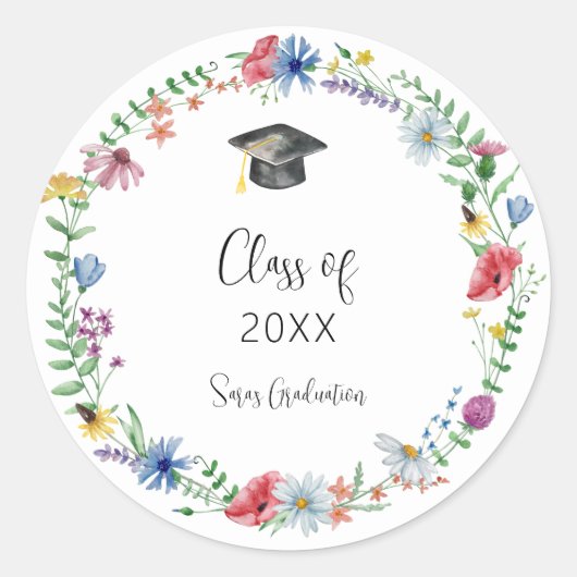 Wildflower Afstuderen Ronde Sticker (Voorkant)