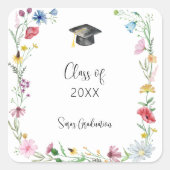 Wildflower Afstuderen Vierkante Sticker (Voorkant)