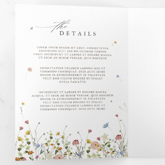 Wildflower Alles in één drievoudige bruiloft uitno Drieluik Programma (Binnenzijde eerst)