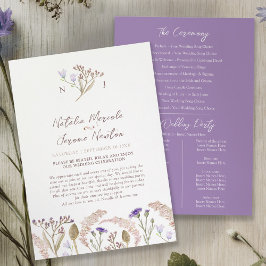 Wildflower and grasses watercolor wedding program programmakaart